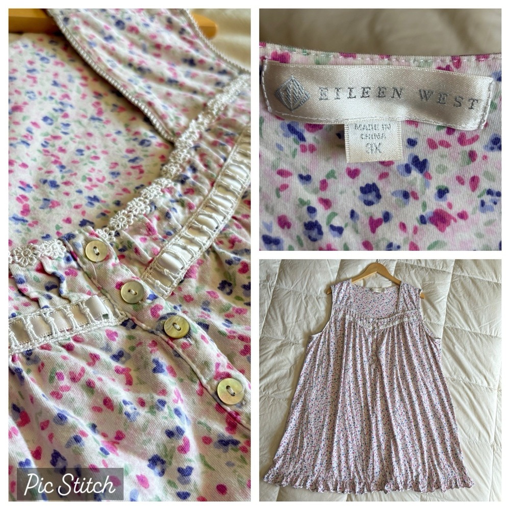 Eileen West Sleeveless Jersey Ballet Gown Women 3X Multi Ditsy Floral Ruffle EUC